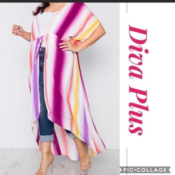 Curvy Divas: Beautiful Rainbow Colors Kimono - Picture 3 of 3